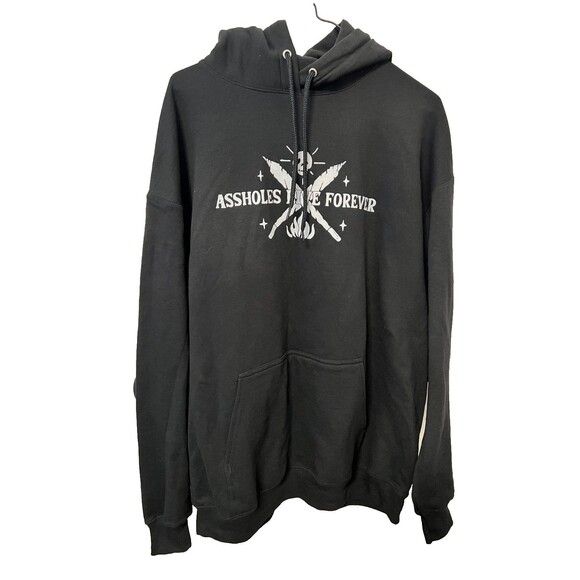 ASSHOLES*S LIVE FOREVER Hoodie Sweatshirt Mens XL Black Skull Flames 100% Cotton - Picture 1 of 5